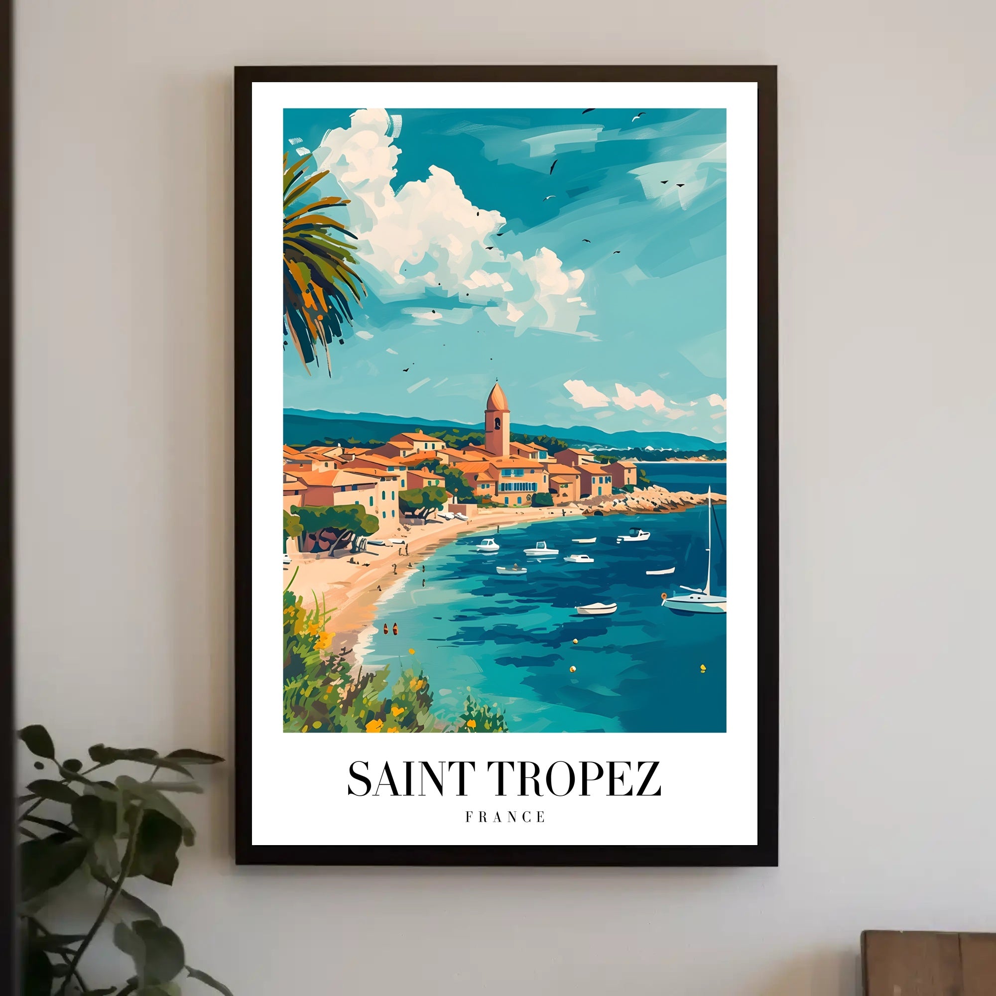 Saint-Tropez Seaside Village Travel Poster PosterGoat