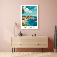 Saint-Tropez Seaside Village Travel Poster PosterGoat