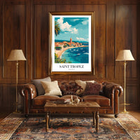 Saint-Tropez Seaside Village Travel Poster PosterGoat