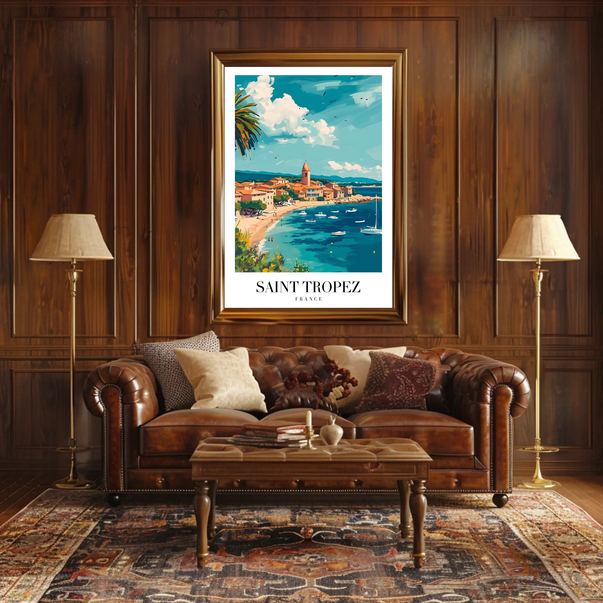 Saint-Tropez Seaside Village Travel Poster PosterGoat