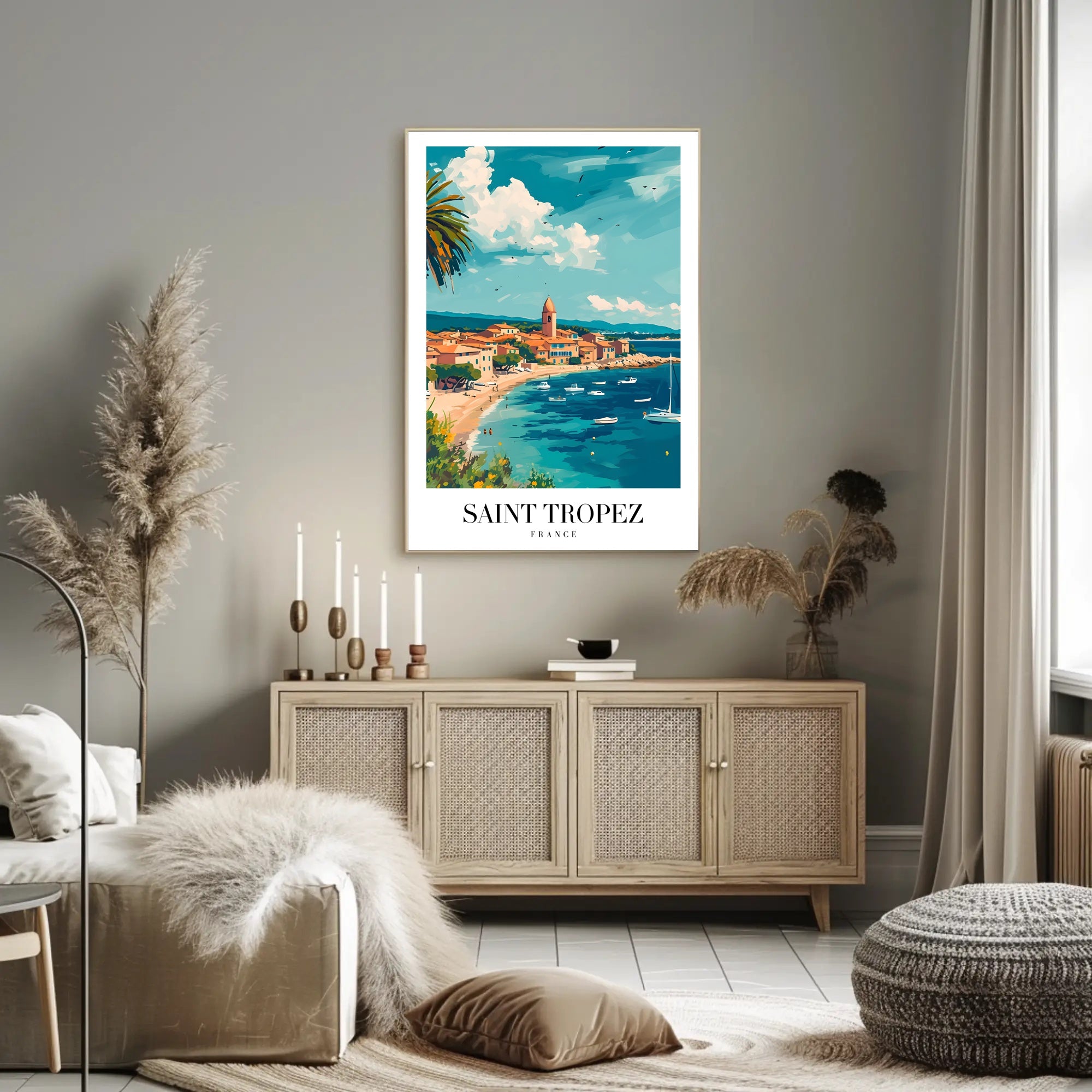 Saint-Tropez Seaside Village Travel Poster PosterGoat