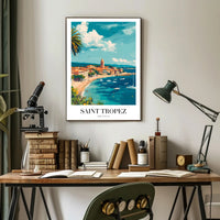 Saint-Tropez Seaside Village Travel Poster PosterGoat