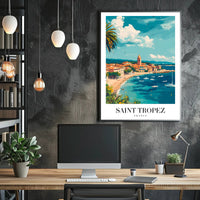 Saint-Tropez Seaside Village Travel Poster PosterGoat