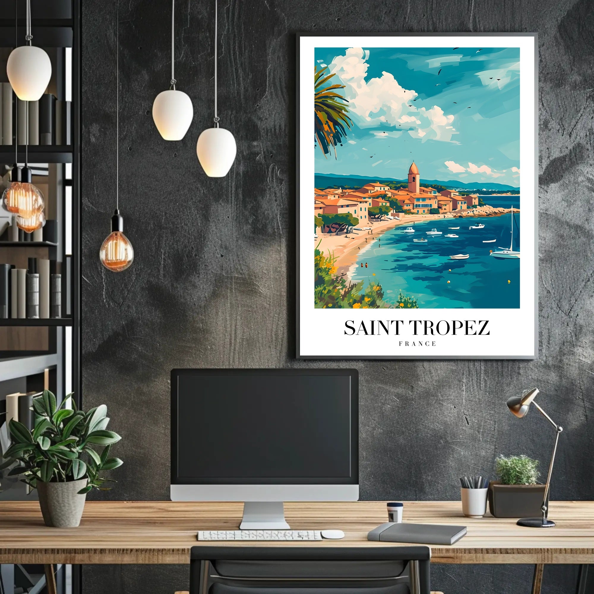 Saint-Tropez Seaside Village Travel Poster PosterGoat