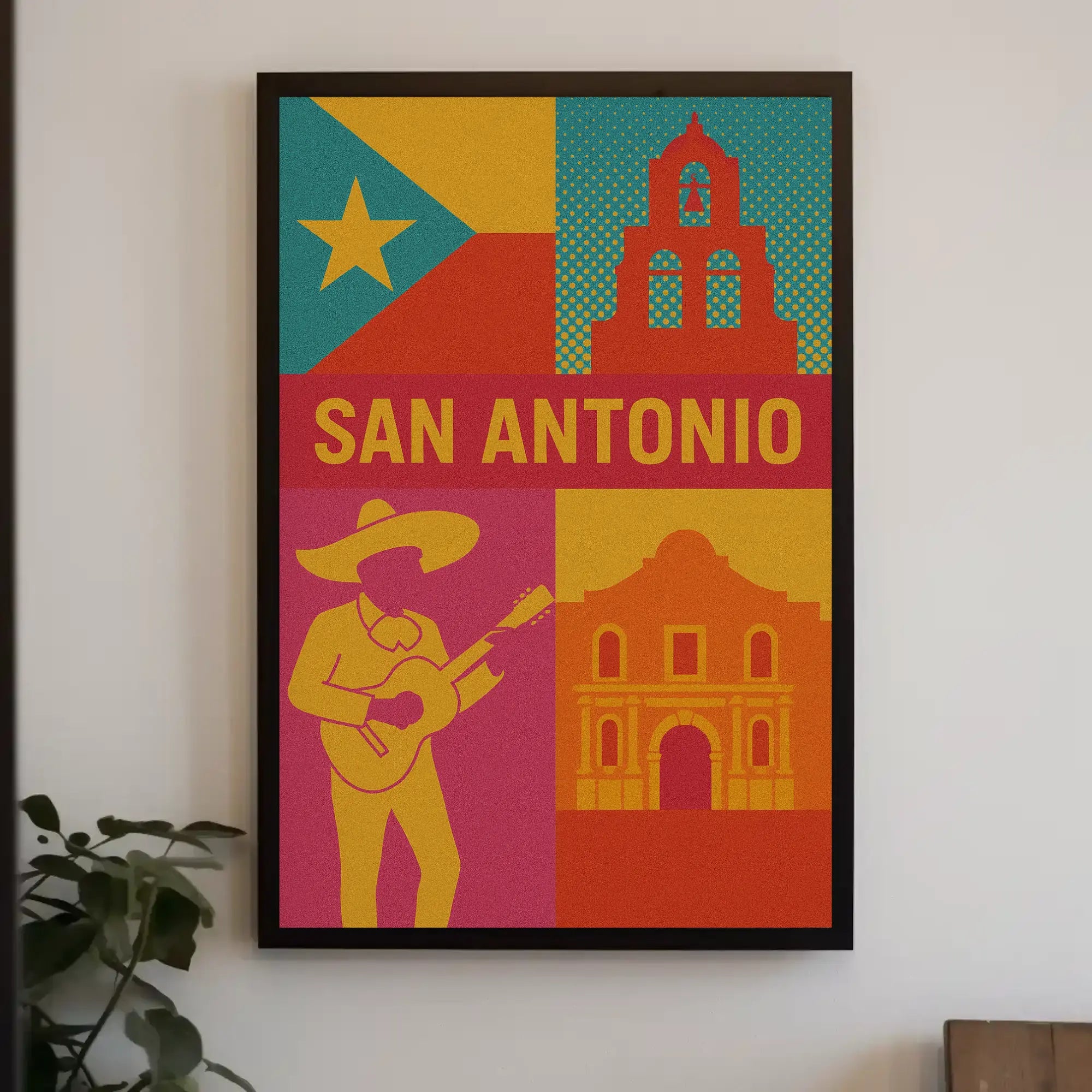 San Antonio Cultural Pop Art Travel Poster PosterGoat
