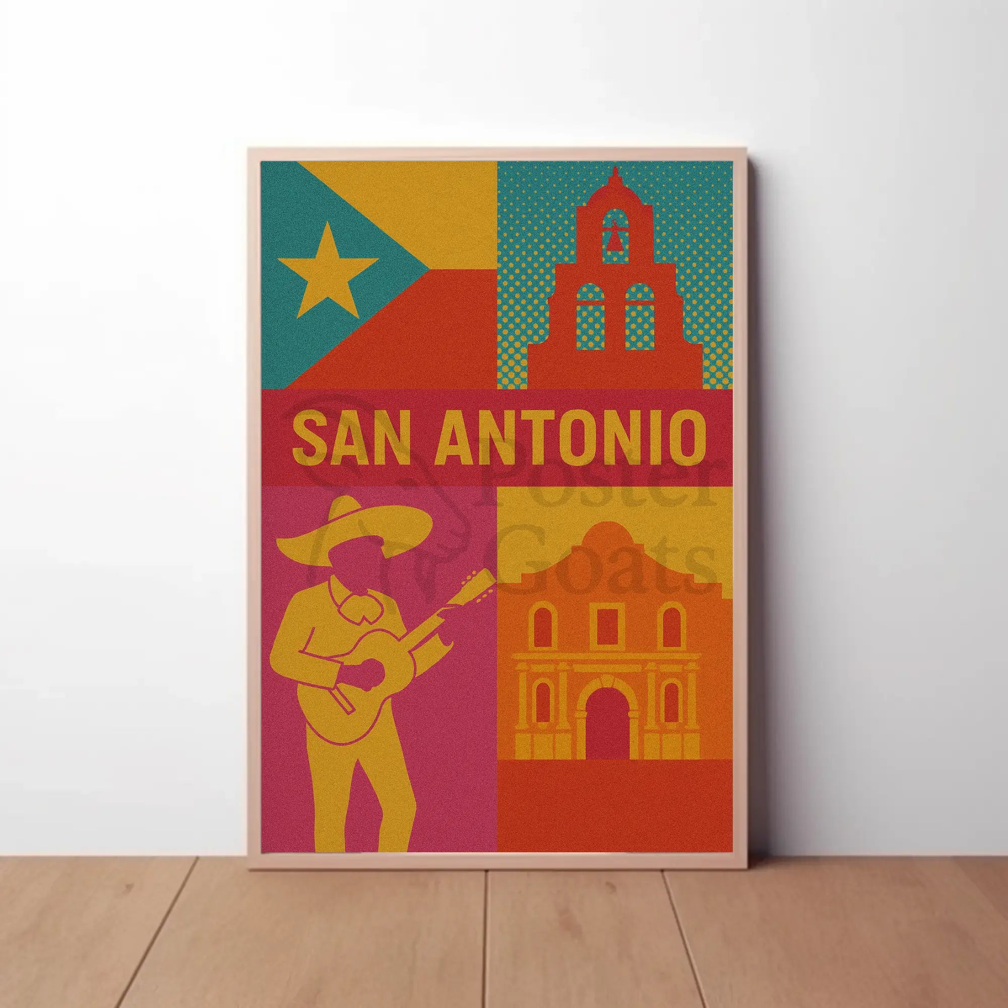 San Antonio Cultural Pop Art Travel Poster PosterGoat