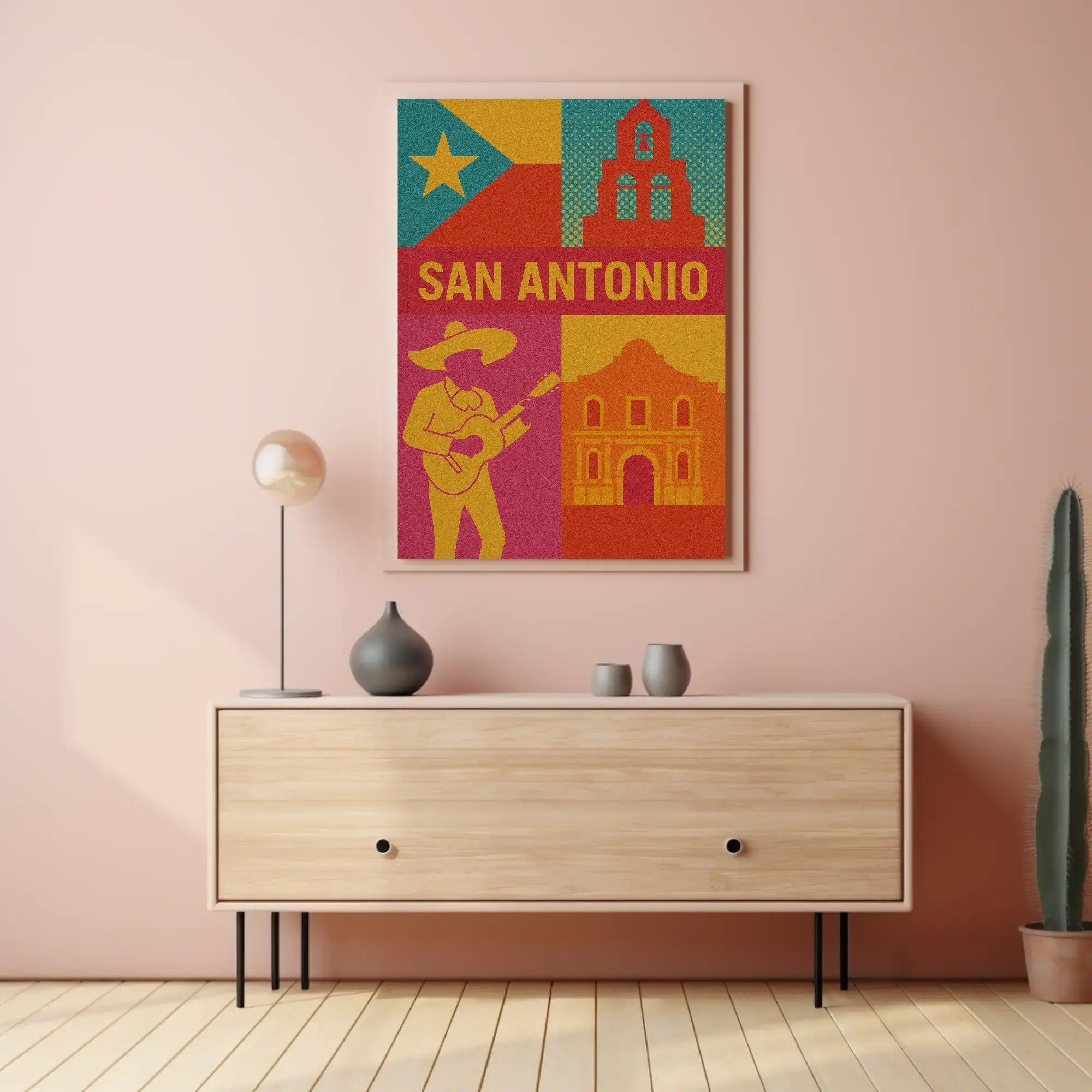 San Antonio Cultural Pop Art Travel Poster PosterGoat