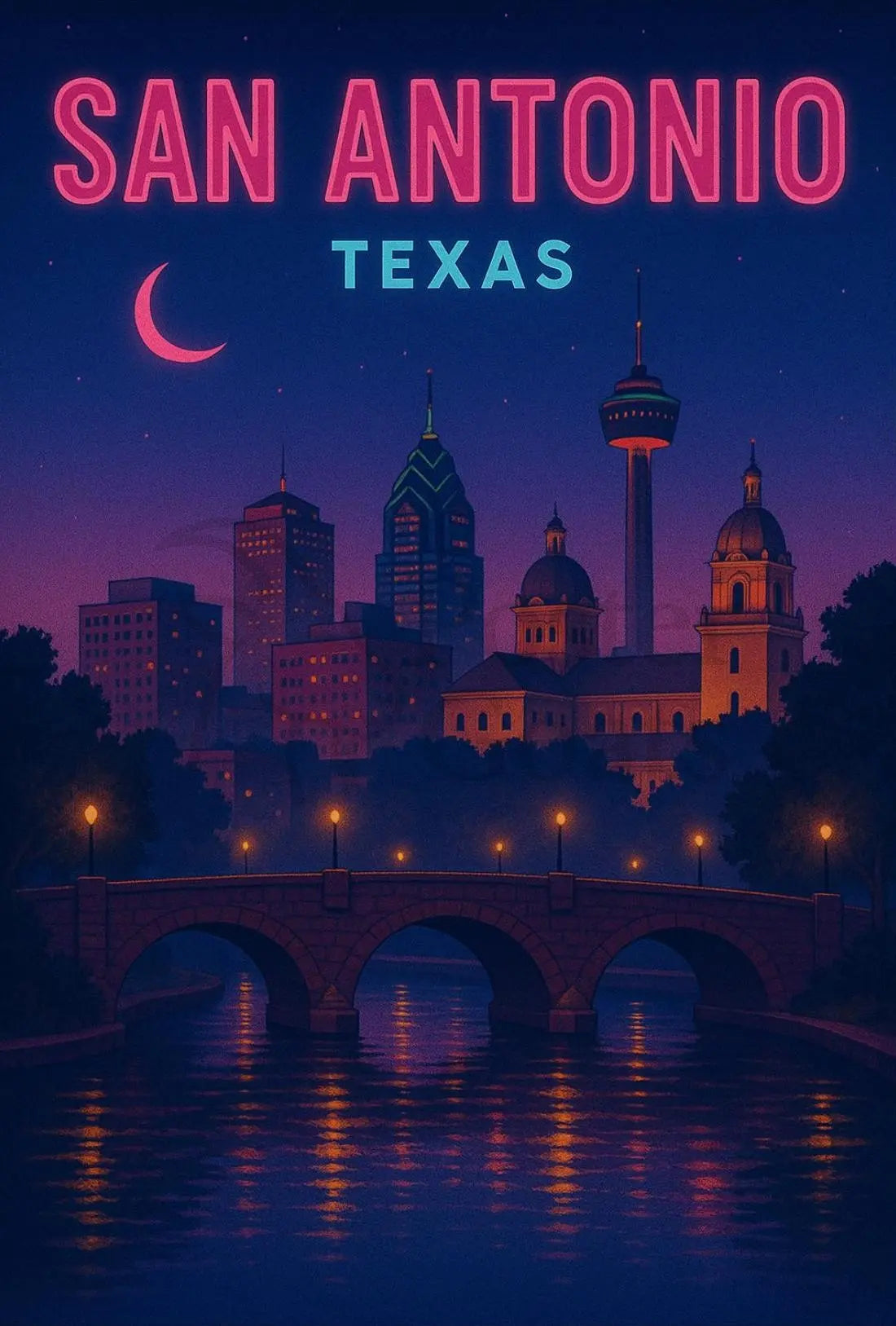 San Antonio Nightscape Vintage Travel Poster PosterGoat