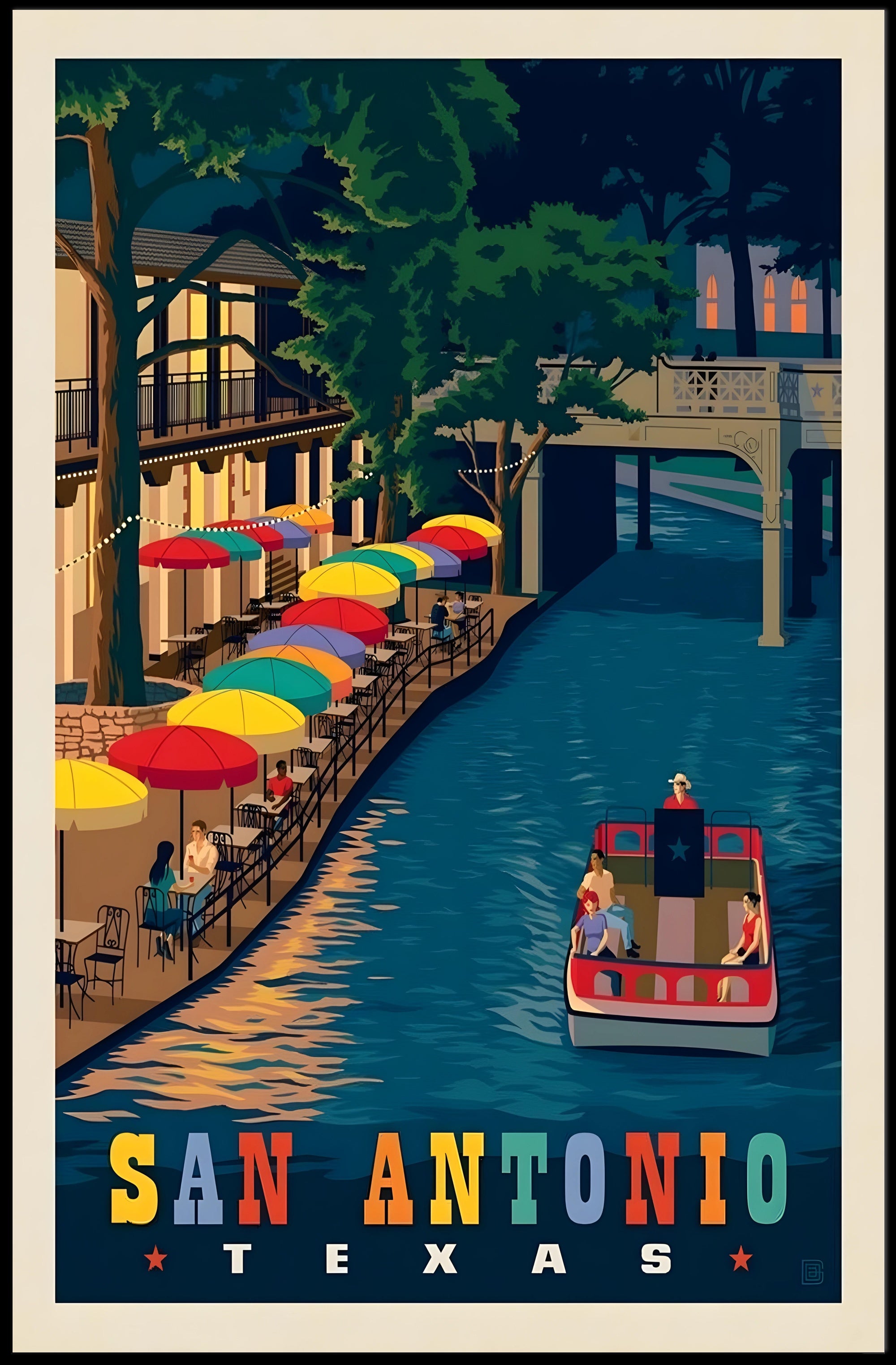 San Antonio River Walk Vintage Travel Poster PosterGoat