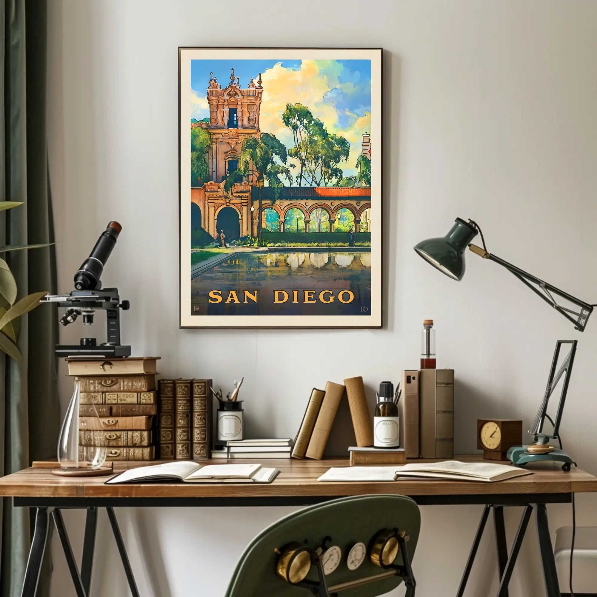 San Diego Architectural Reflection Travel Poster PosterGoat