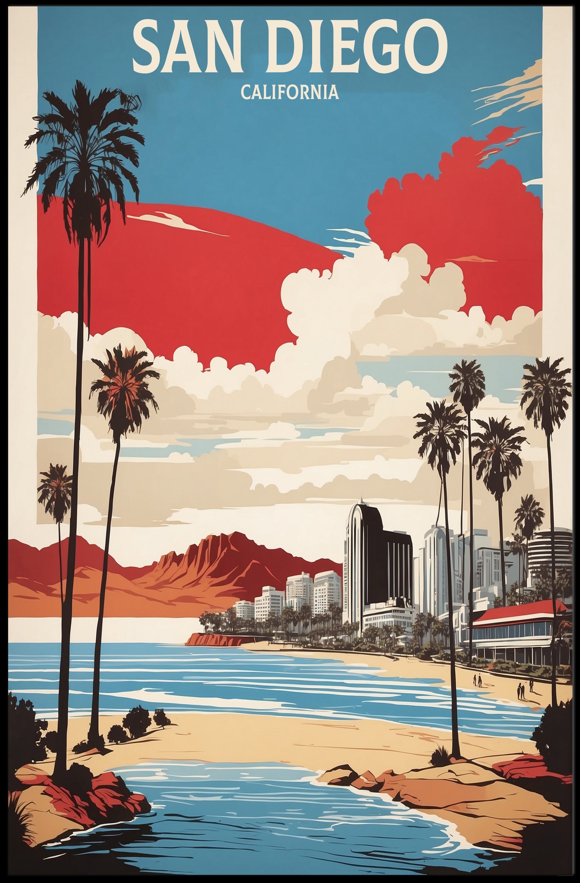 San Diego Coastal Cityscape Vintage Travel Poster PosterGoat