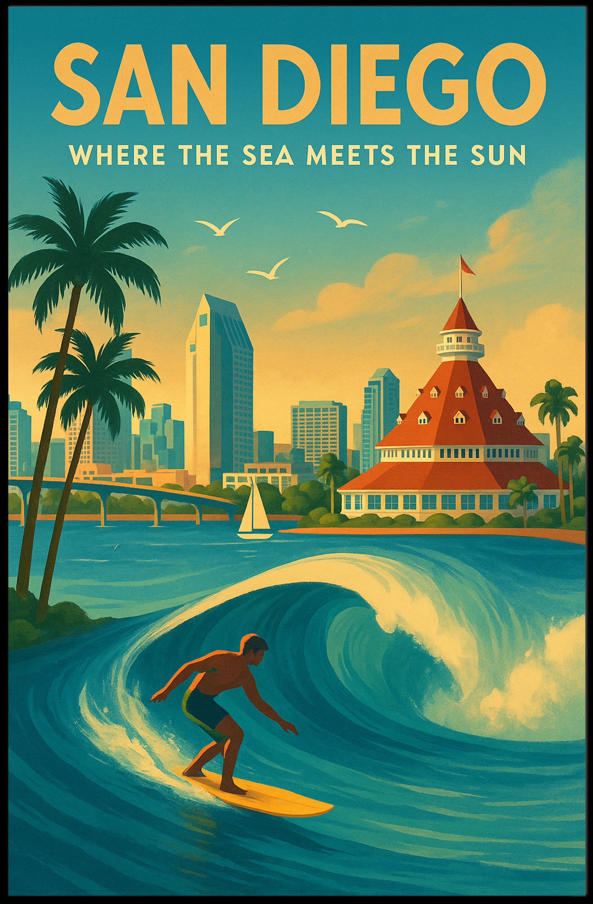 San Diego Where the Sea Meets the Sun Poster PosterGoat