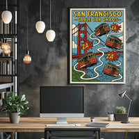 San Francisco Cable Cars Travel Poster PosterGoat
