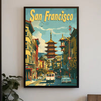 San Francisco Chinatown Retro Cityscape Travel Poster PosterGoat