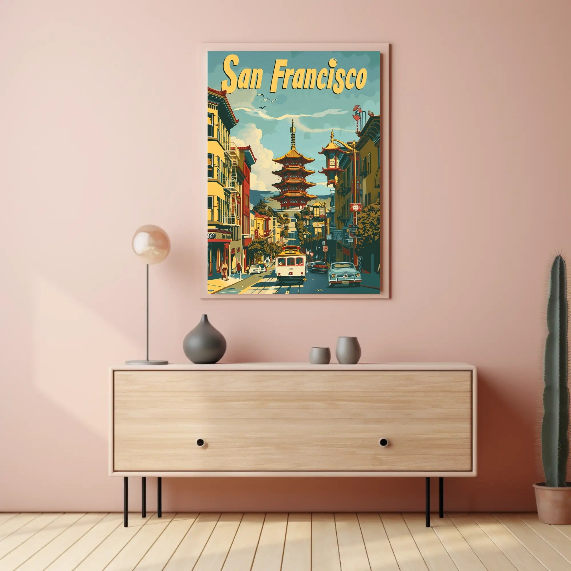 San Francisco Chinatown Retro Cityscape Travel Poster PosterGoat