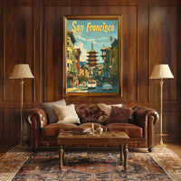 San Francisco Chinatown Retro Cityscape Travel Poster PosterGoat