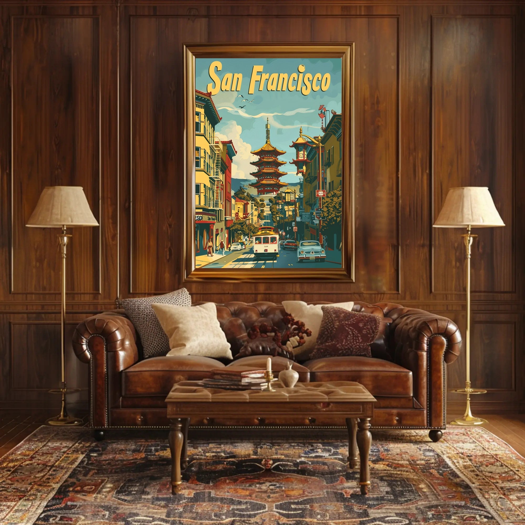 San Francisco Chinatown Retro Cityscape Travel Poster PosterGoat