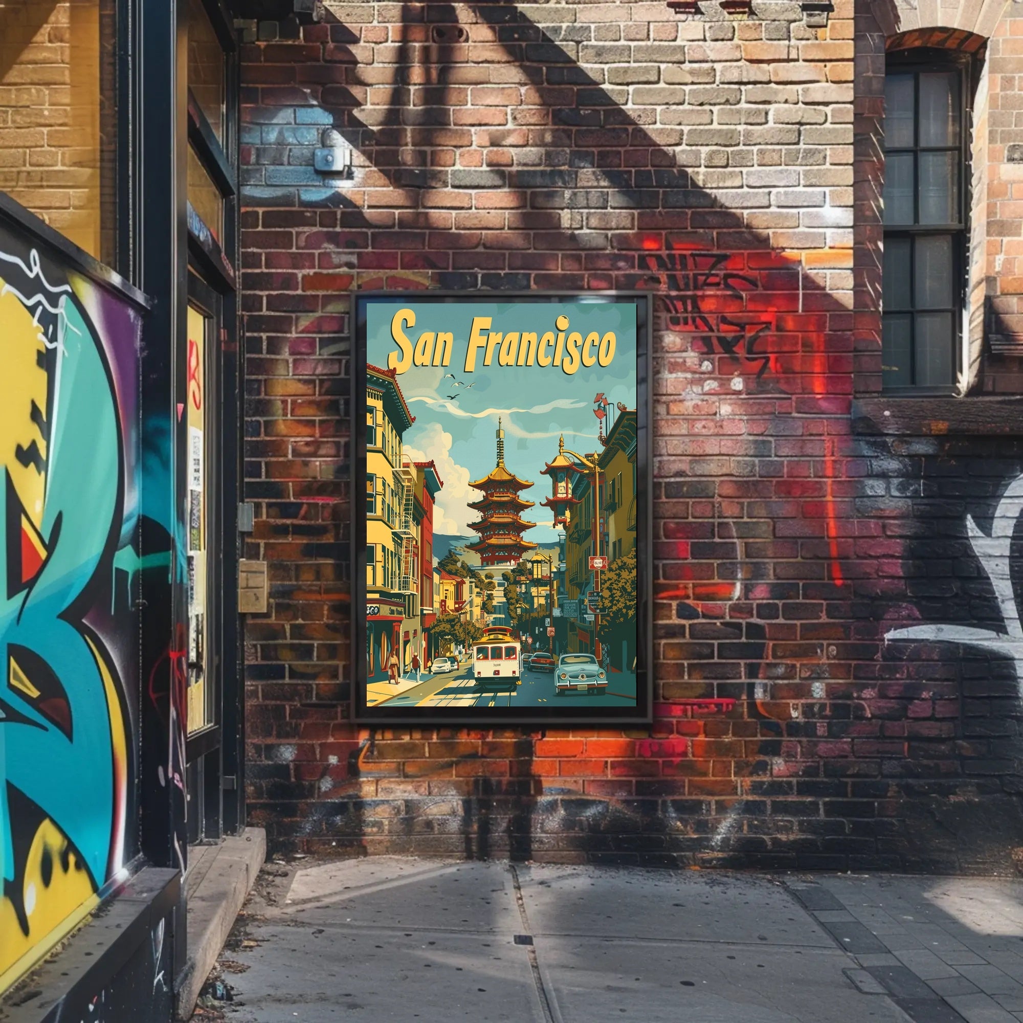 San Francisco Chinatown Retro Cityscape Travel Poster PosterGoat