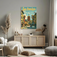 San Francisco Chinatown Retro Cityscape Travel Poster PosterGoat