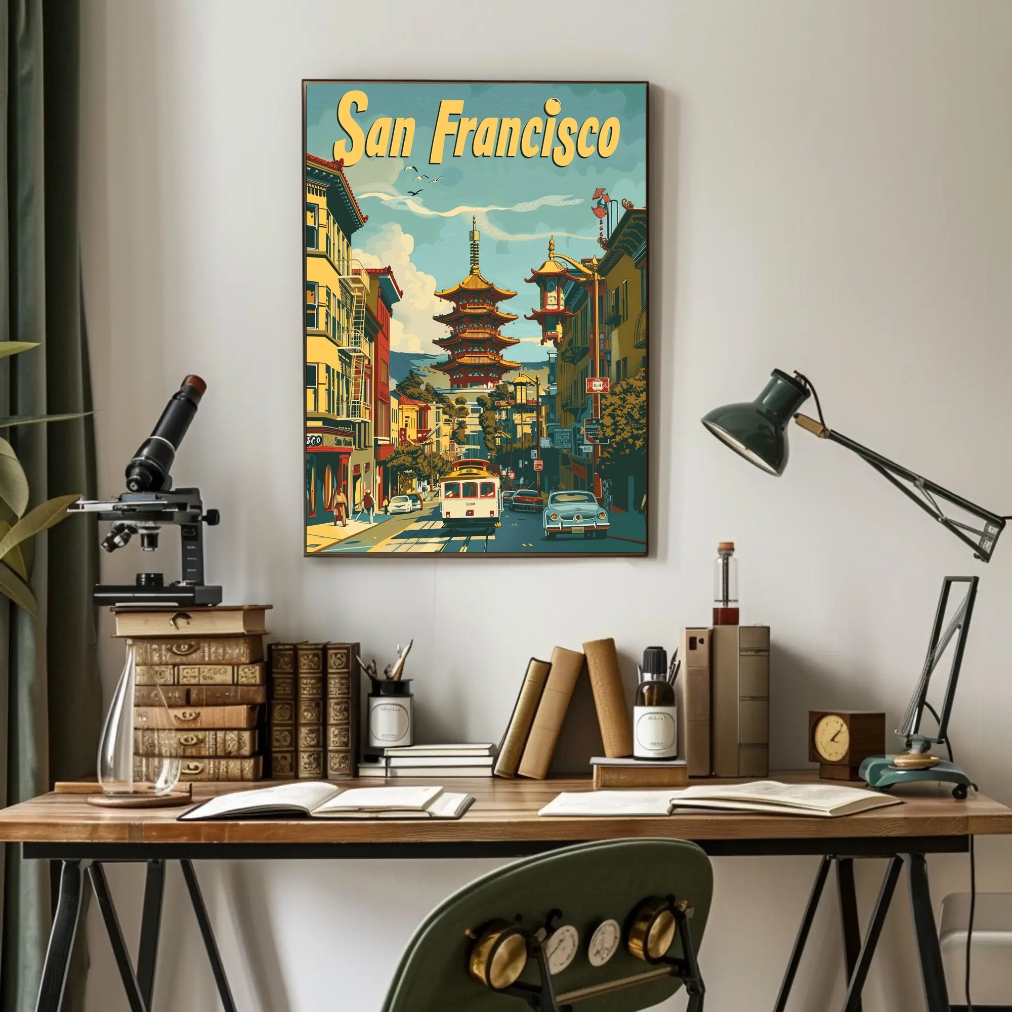 San Francisco Chinatown Retro Cityscape Travel Poster PosterGoat