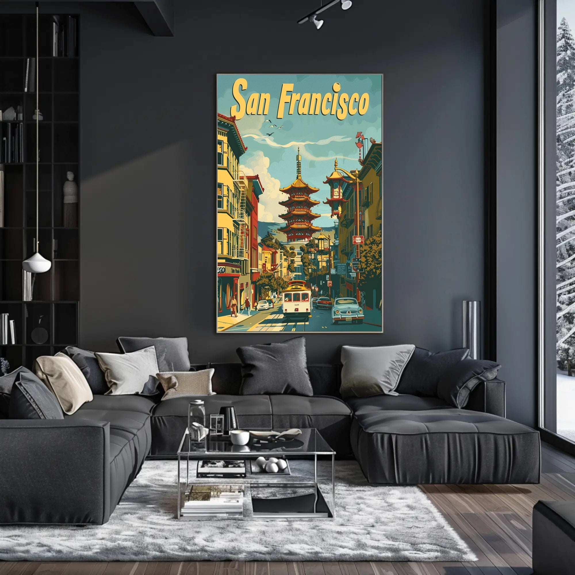 San Francisco Chinatown Retro Cityscape Travel Poster PosterGoat