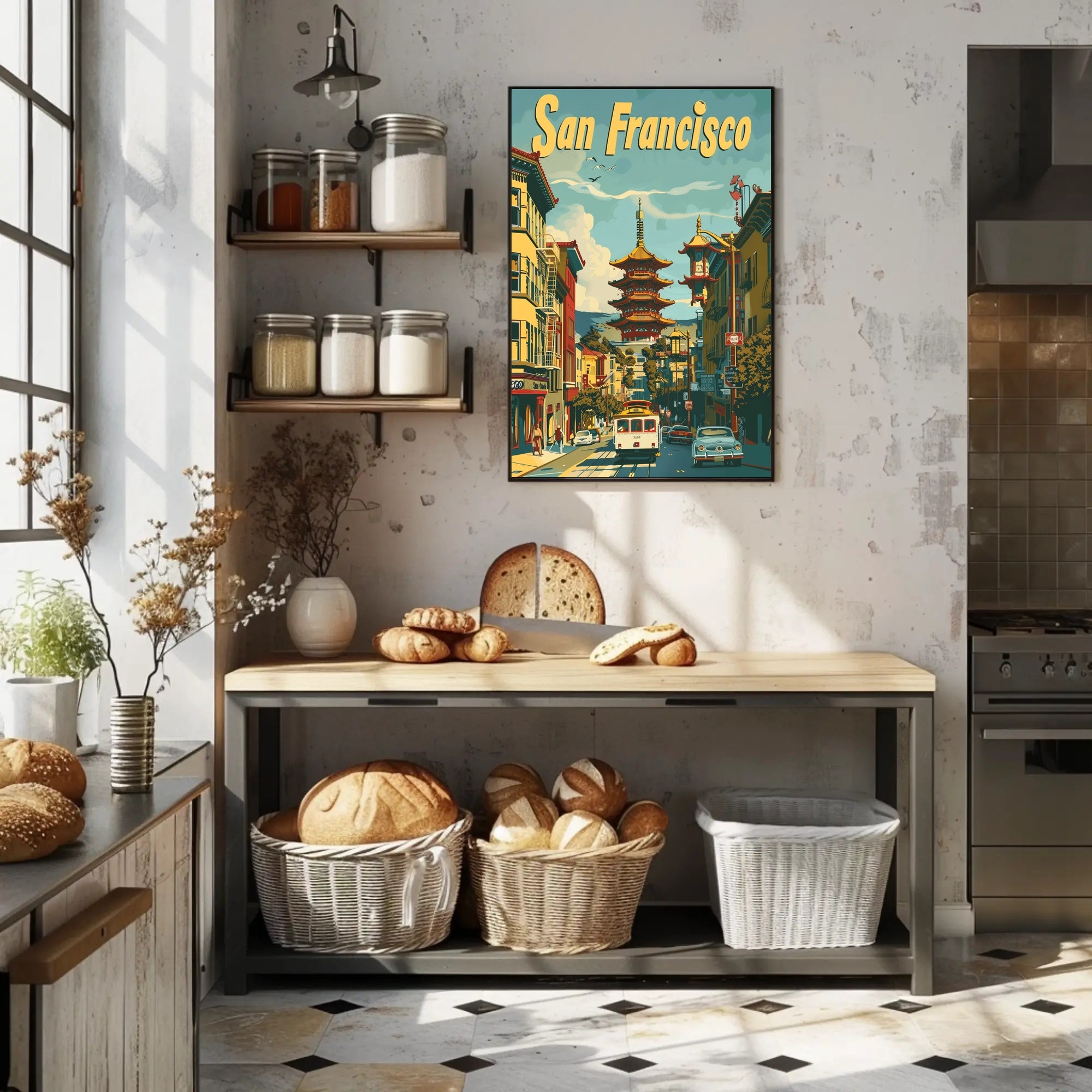 San Francisco Chinatown Retro Cityscape Travel Poster PosterGoat