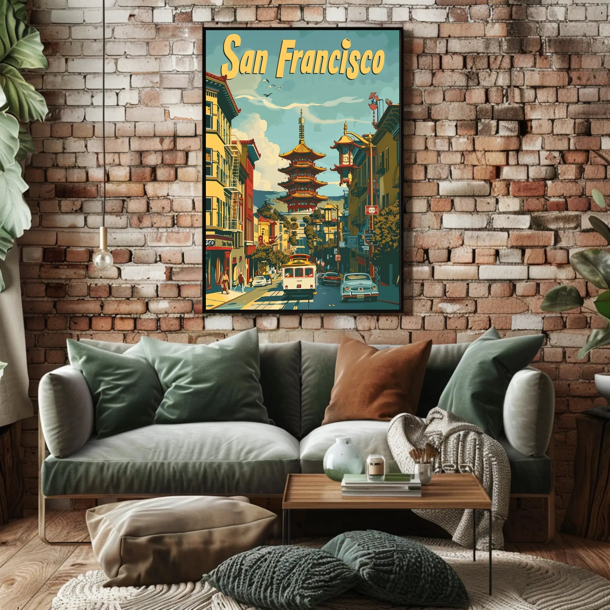 San Francisco Chinatown Retro Cityscape Travel Poster PosterGoat