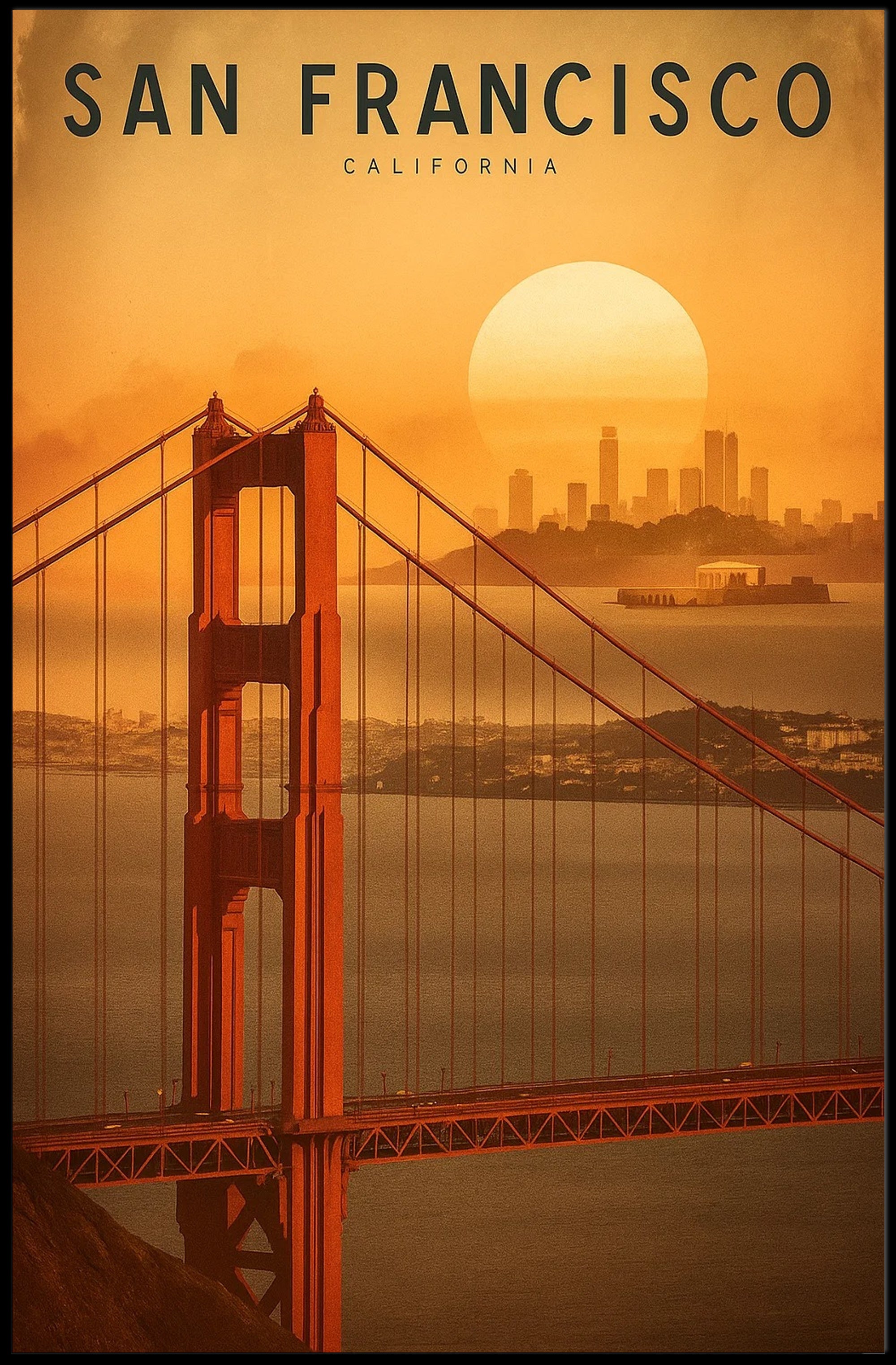 San Francisco Golden Gate Sunset Urban Cityscape Travel Poster PosterGoat