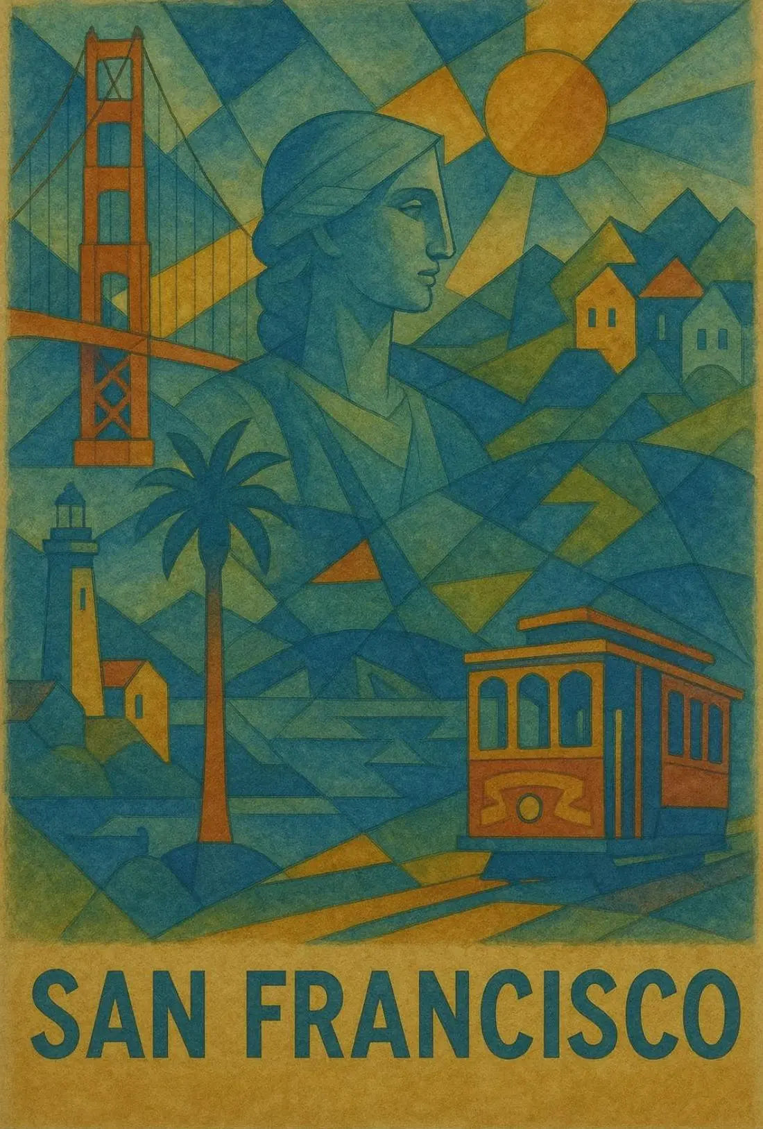 San Francisco Icons in Geometric Style Travel Poster PosterGoat