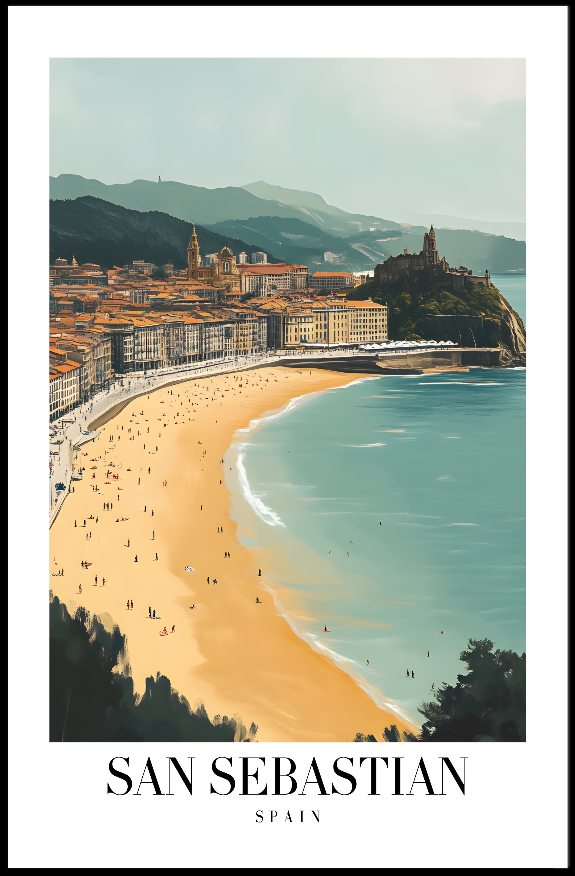 San Sebastian Beach Cityscape Travel Poster PosterGoat