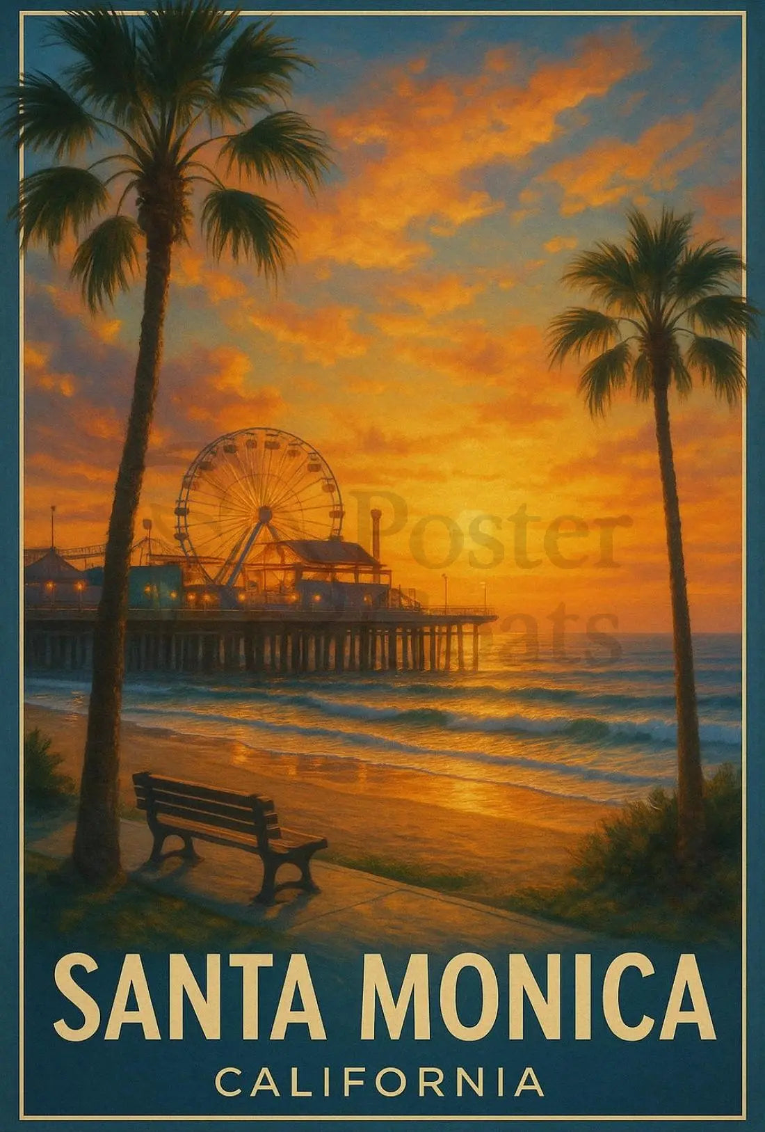 Santa Monica Pier California Vintage Travel Poster PosterGoat