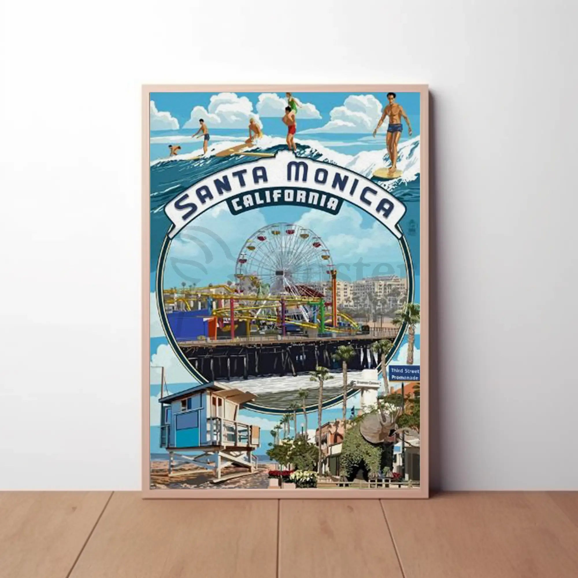 Santa Monica Pier Vintage Travel Poster PosterGoat