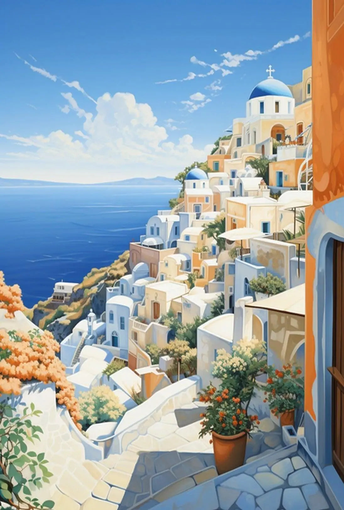 Santorini-Inspired Coastal Serenity Travel Poster PosterGoat
