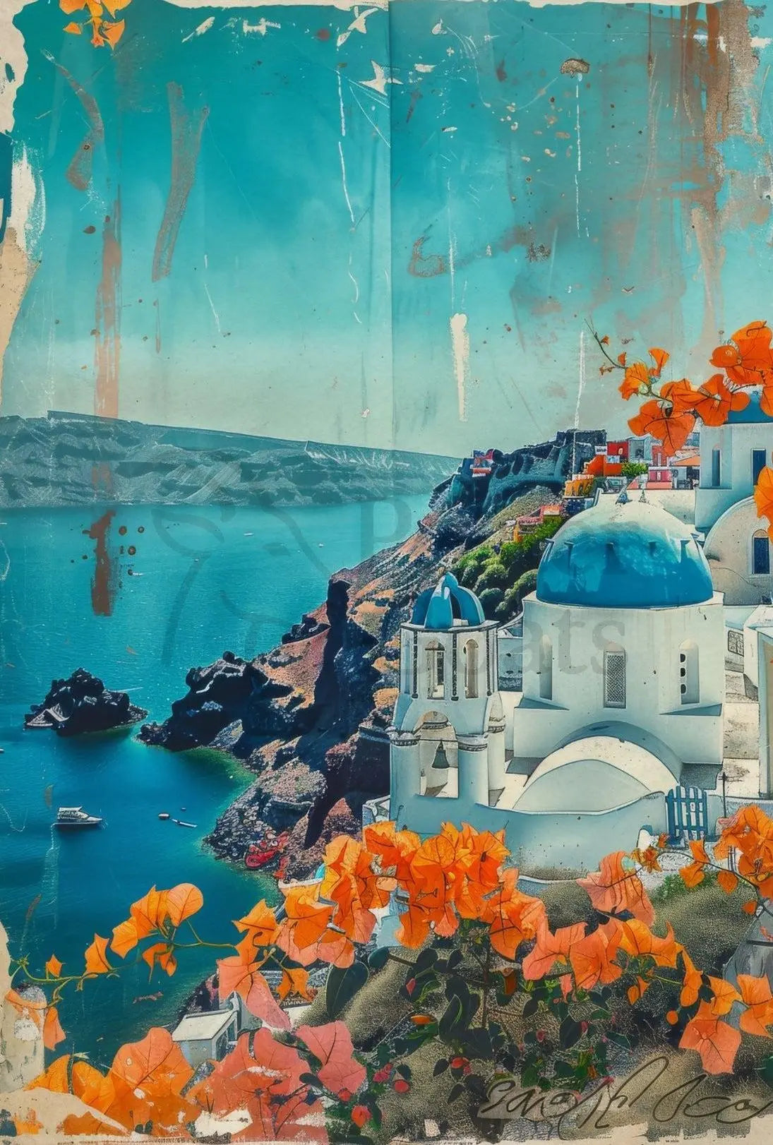 Santorini Scenic Coastal Travel Poster PosterGoat