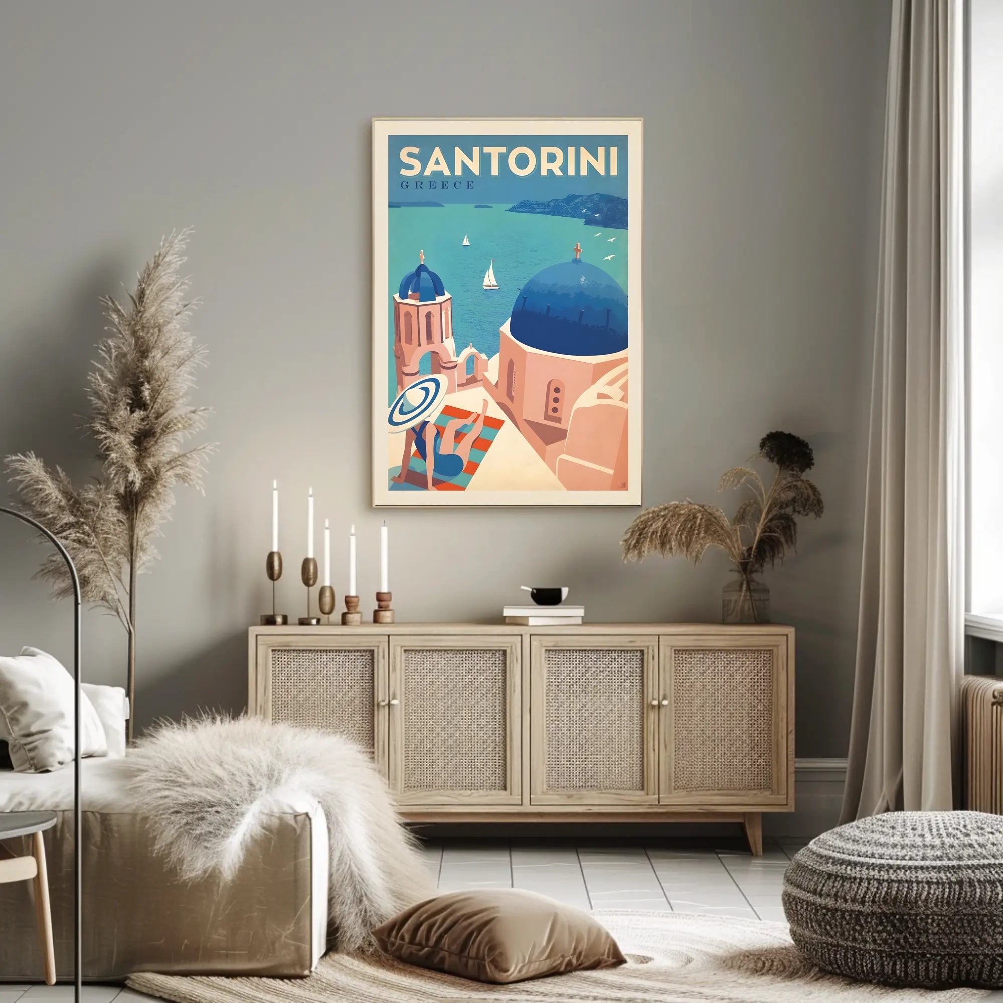 Santorini Scenic View Vintage Travel Poster PosterGoat