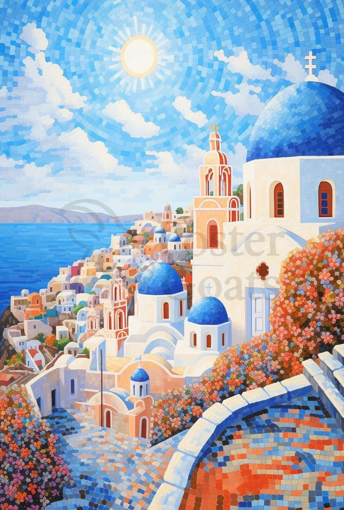 Santorini Serenity Mosaic Art Travel Poster PosterGoat
