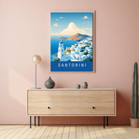 Santorini Serenity: Modern Minimalist Travel Poster PosterGoat