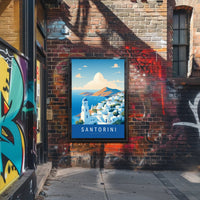 Santorini Serenity: Modern Minimalist Travel Poster PosterGoat