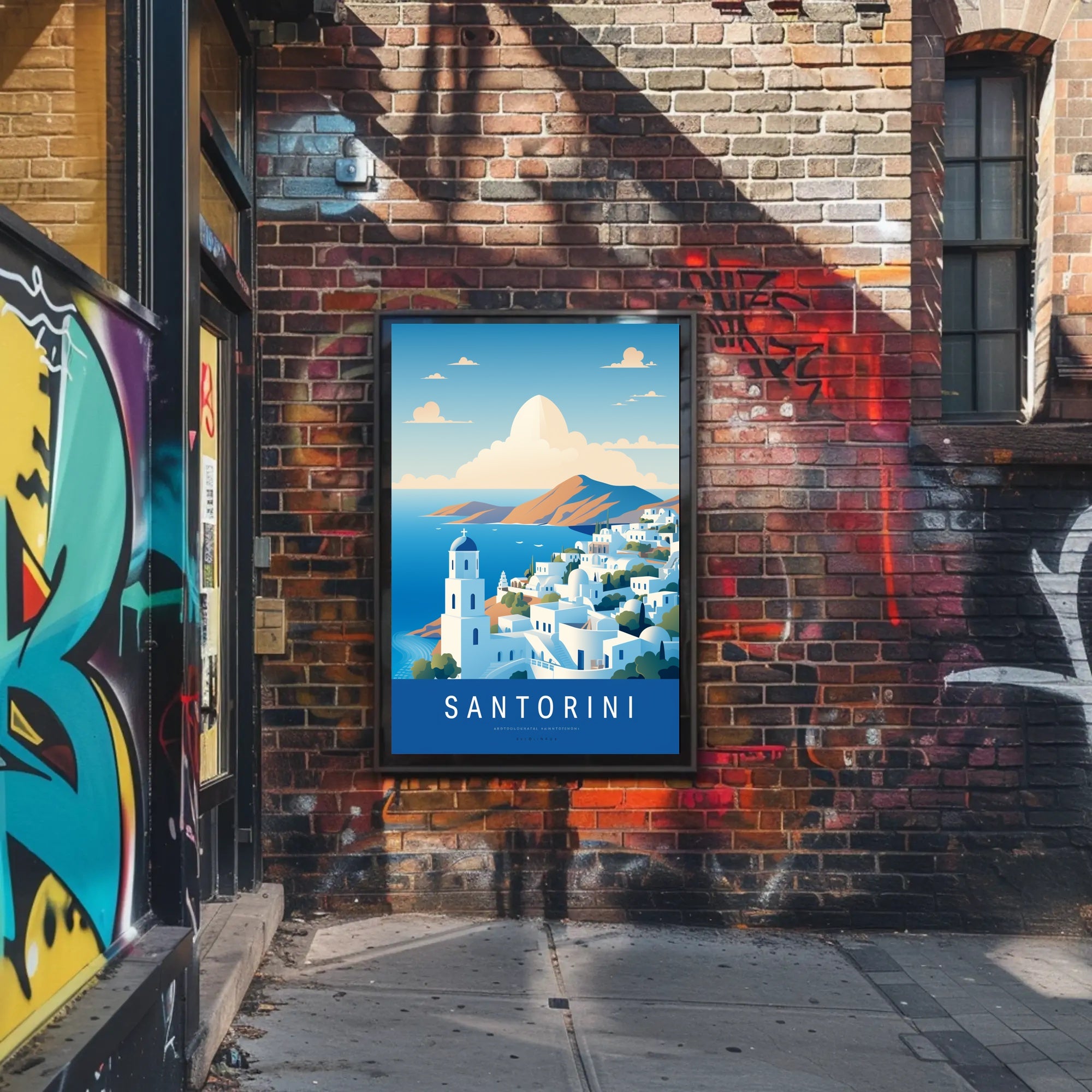 Santorini Serenity: Modern Minimalist Travel Poster PosterGoat