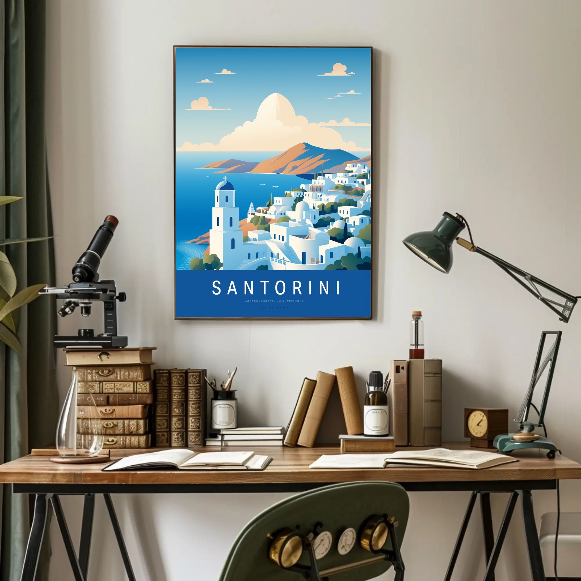 Santorini Serenity: Modern Minimalist Travel Poster PosterGoat