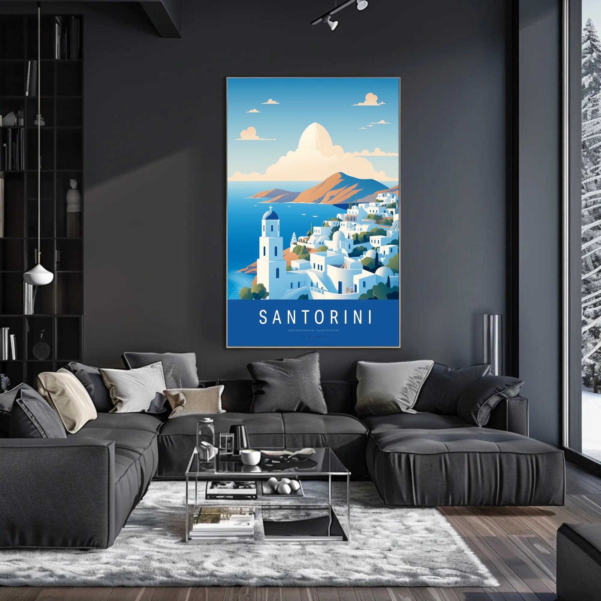 Santorini Serenity: Modern Minimalist Travel Poster PosterGoat