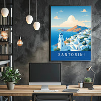 Santorini Serenity: Modern Minimalist Travel Poster PosterGoat