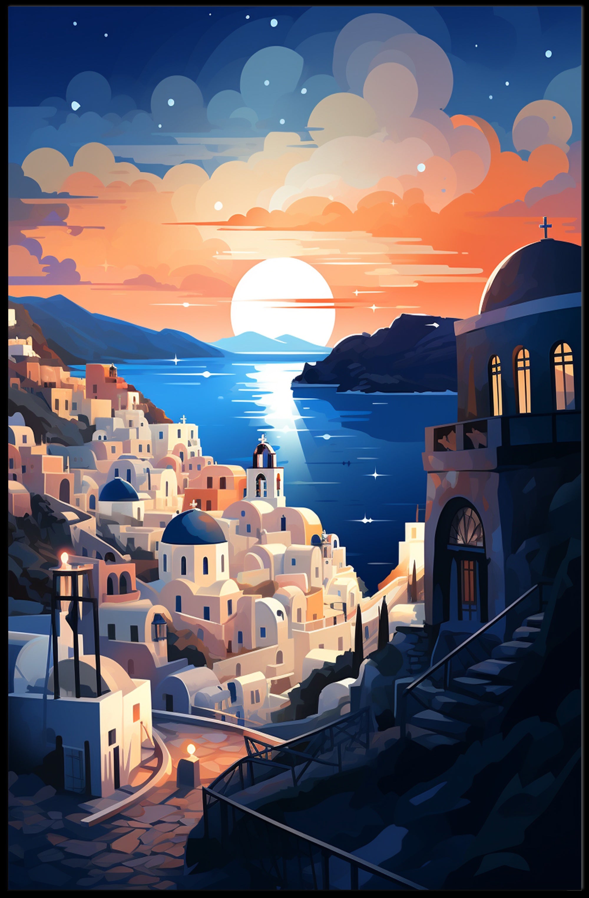 Santorini Sunset Tranquility Travel Poster PosterGoat