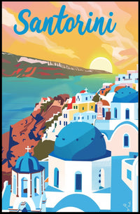 Santorini Sunset Travel Poster PosterGoat