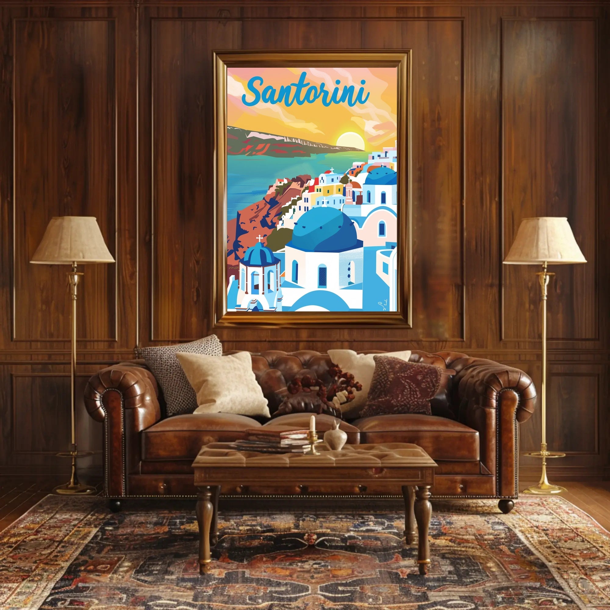 Santorini Sunset Travel Poster PosterGoat