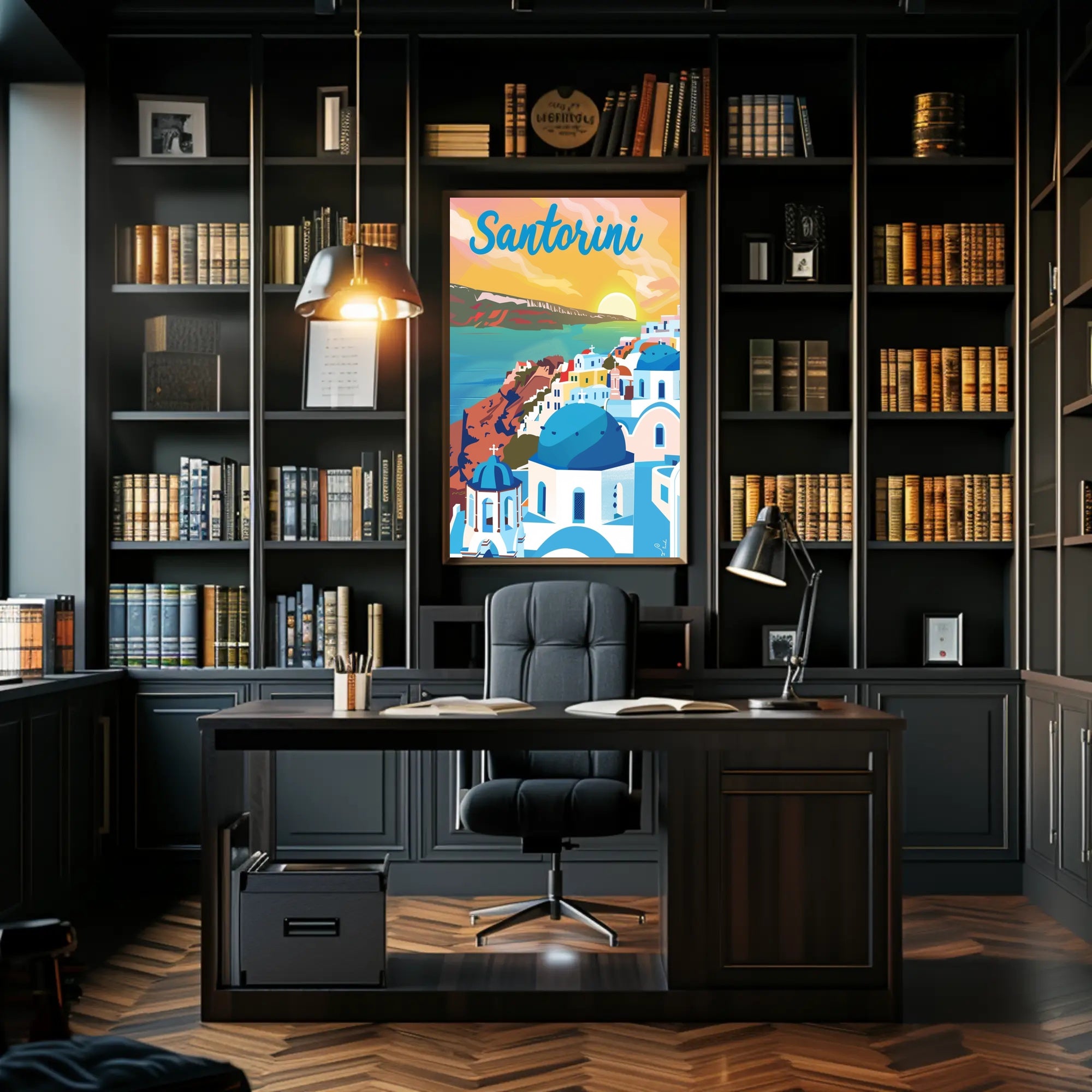 Santorini Sunset Travel Poster PosterGoat