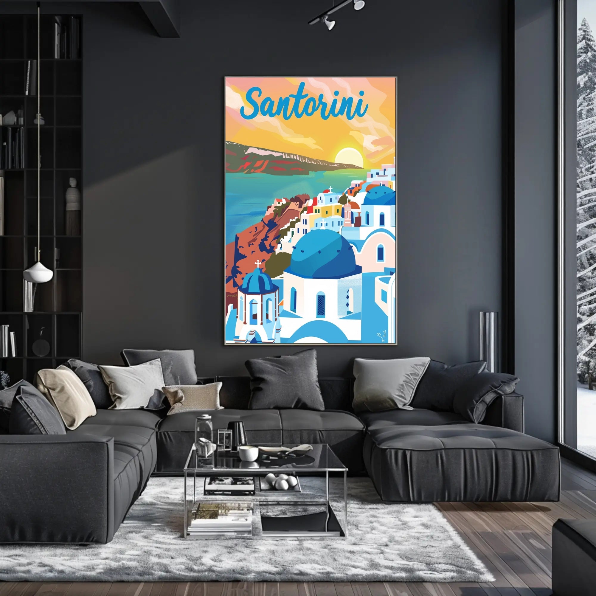 Santorini Sunset Travel Poster PosterGoat