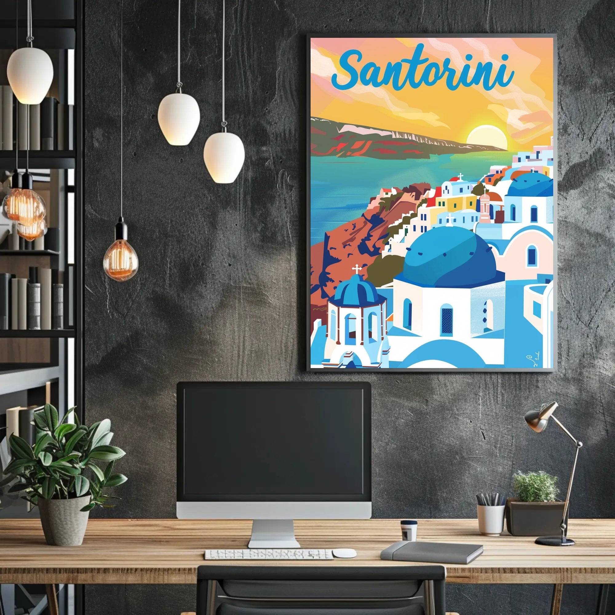 Santorini Sunset Travel Poster PosterGoat