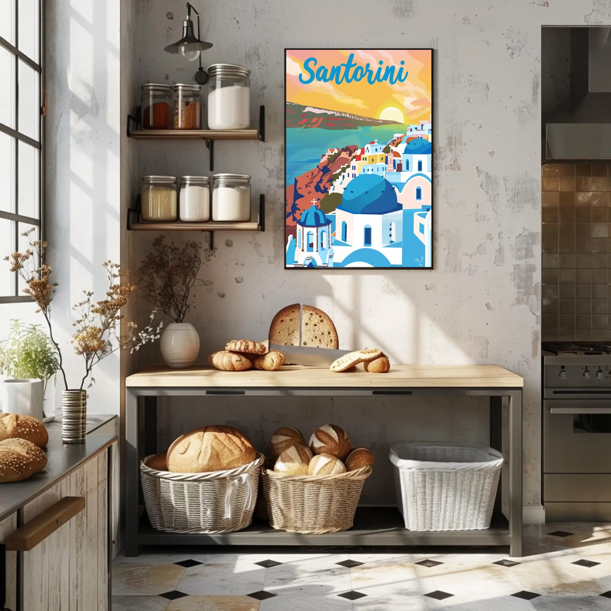 Santorini Sunset Travel Poster PosterGoat