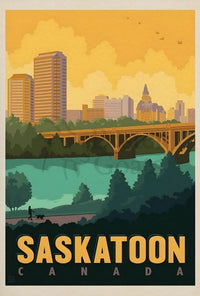 Saskatoon Skyline Nostalgic Travel Art Poster PosterGoat